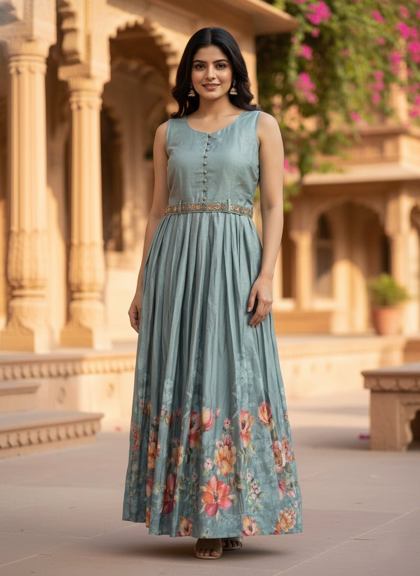Pista Silk Floral Printed Long Dress