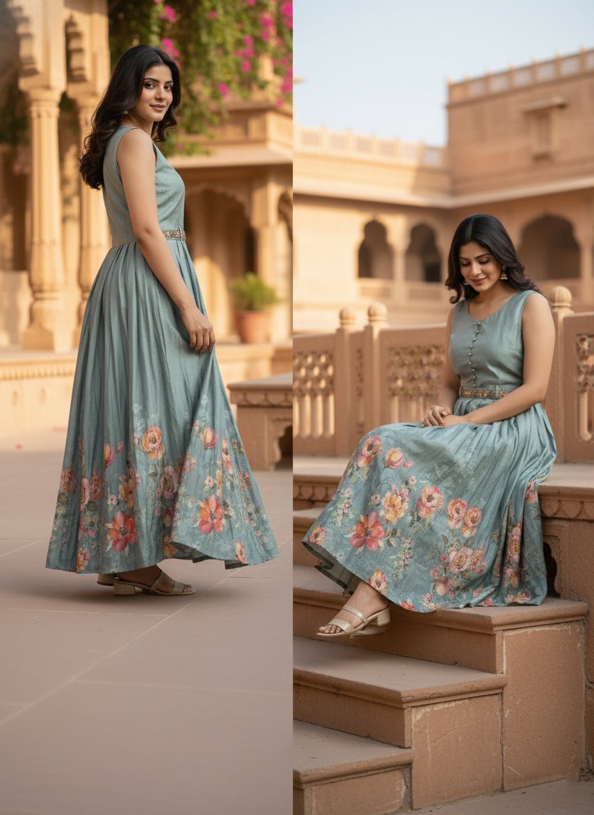 Pista Silk Floral Printed Long Dress - Image 3