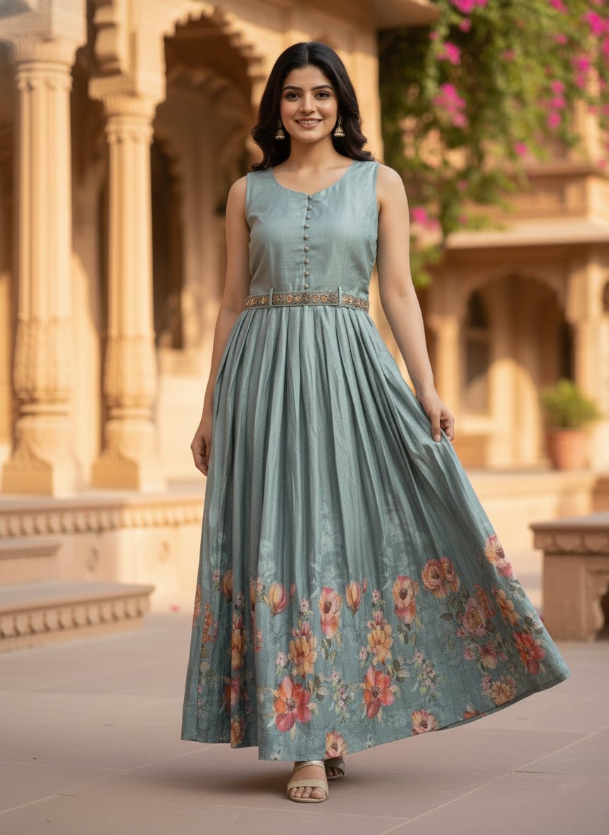 Pista Silk Floral Printed Long Dress - Image 2