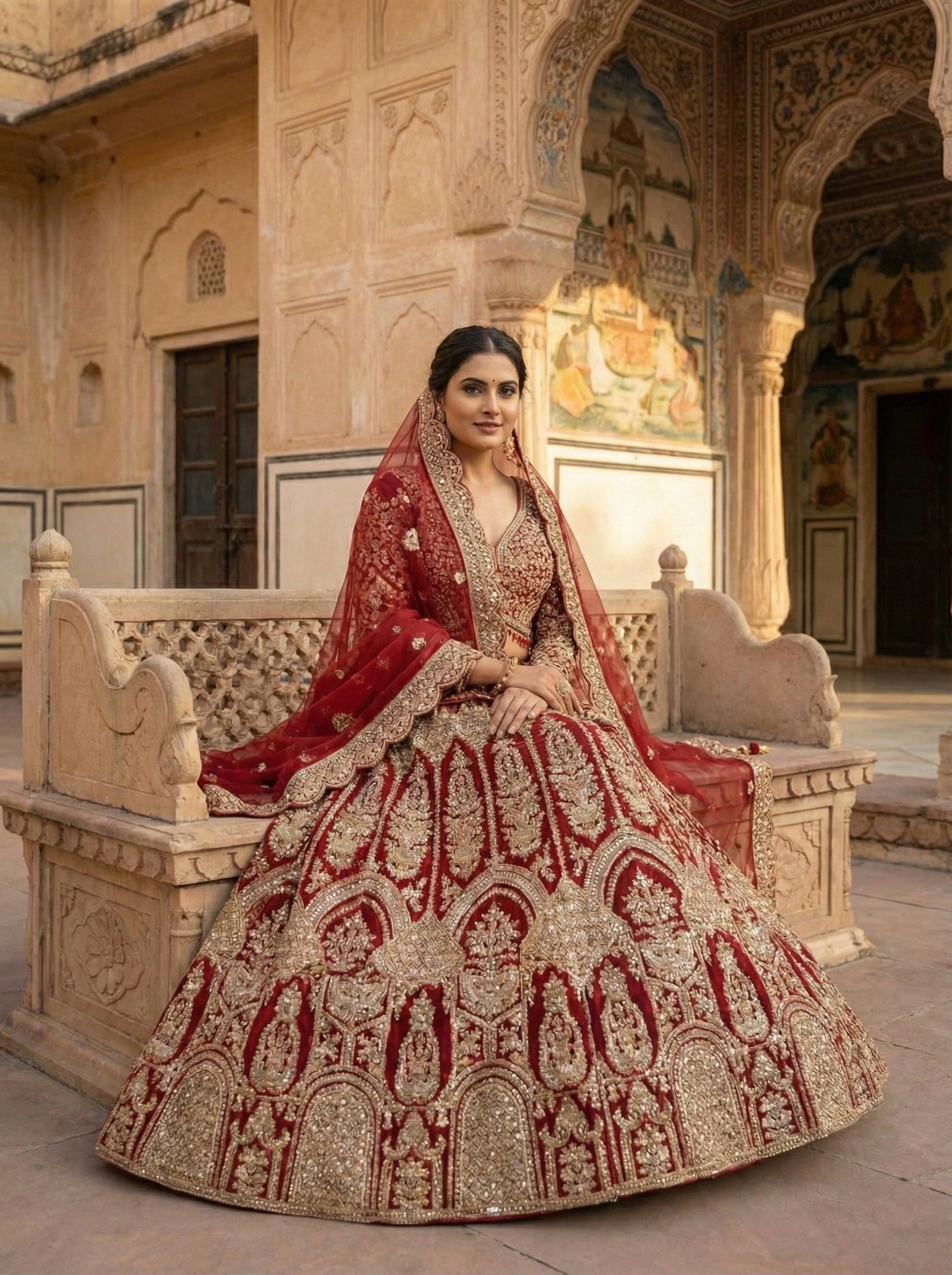 Maroon Net Heavy Hand Embroidered Ghagra Set