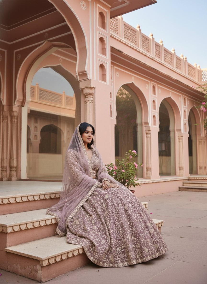 Lavender Net Heavy Floral Embroidered Ghagra Set - Image 2