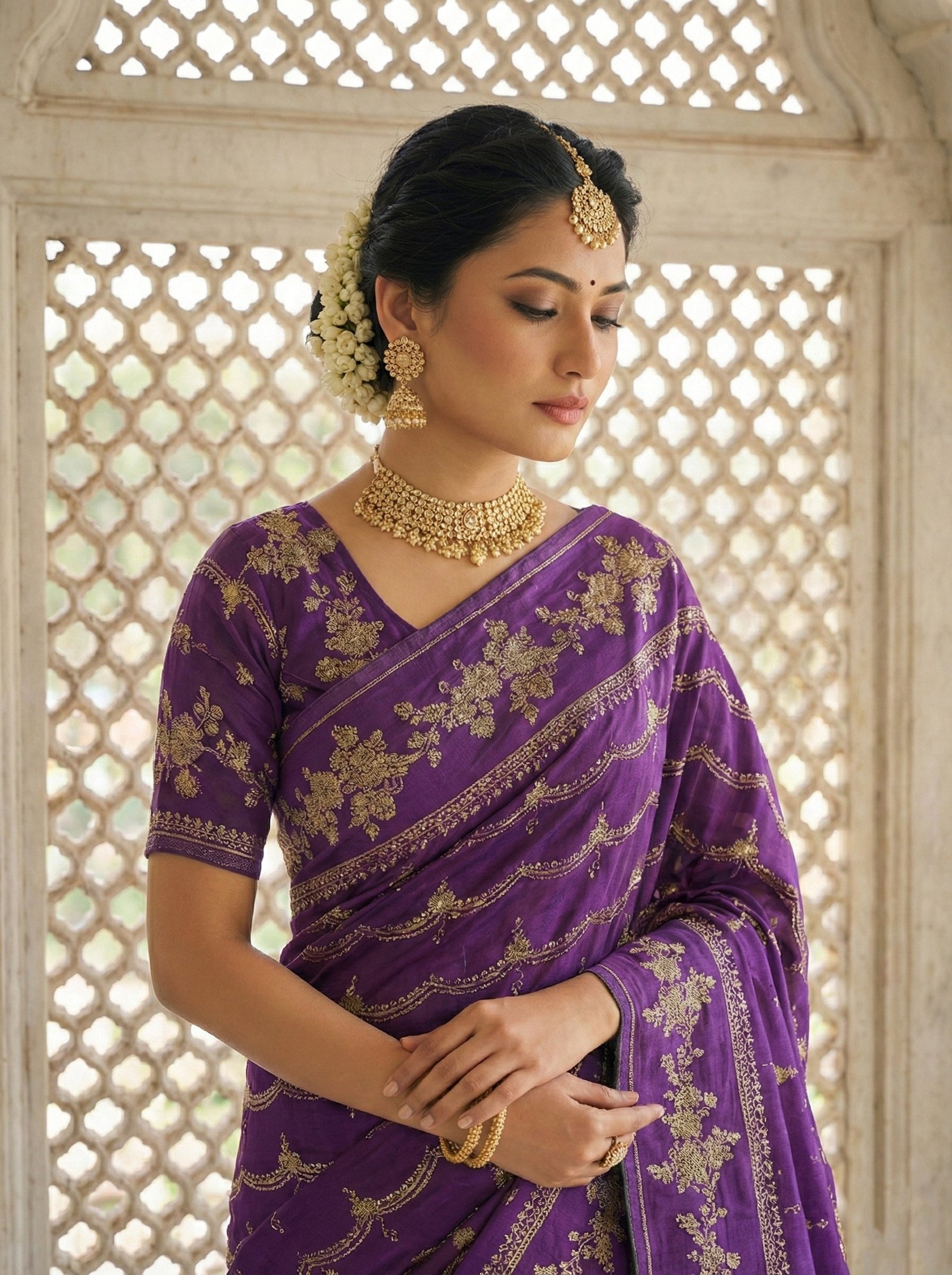 Purple Tissue Digital Print Saree - Image 2