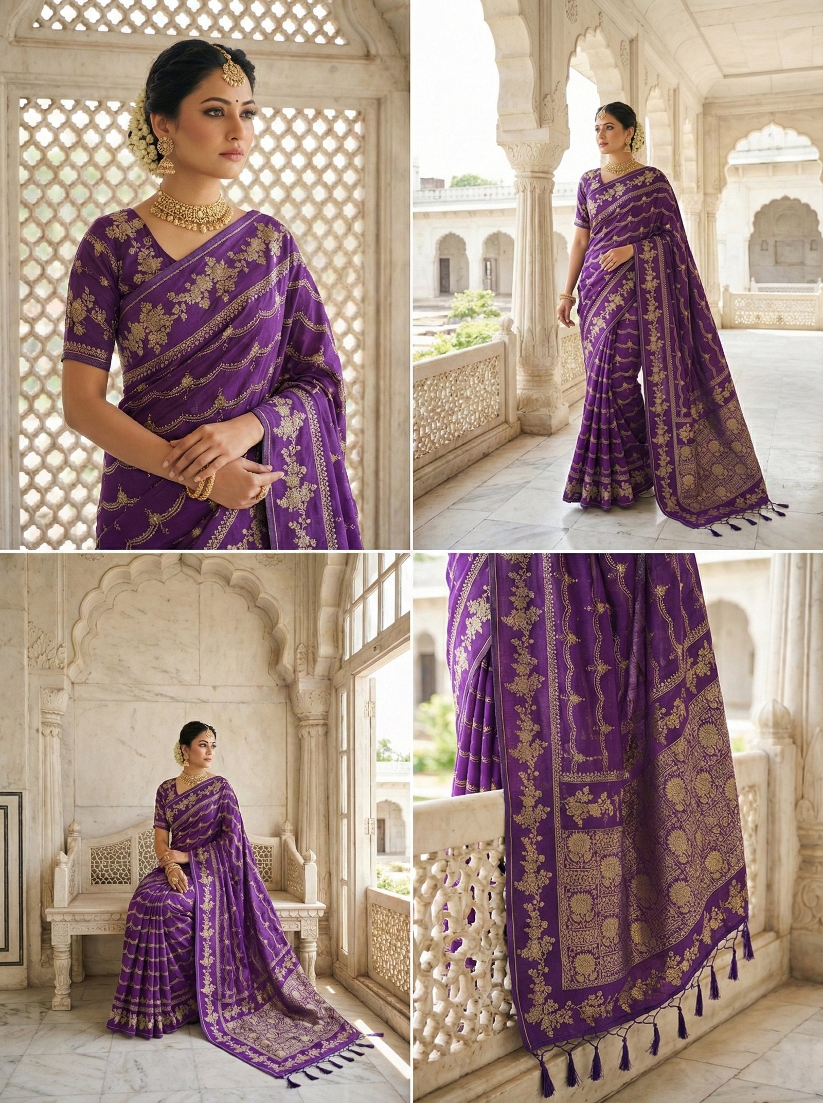 Purple Tissue Digital Print Saree - Image 3