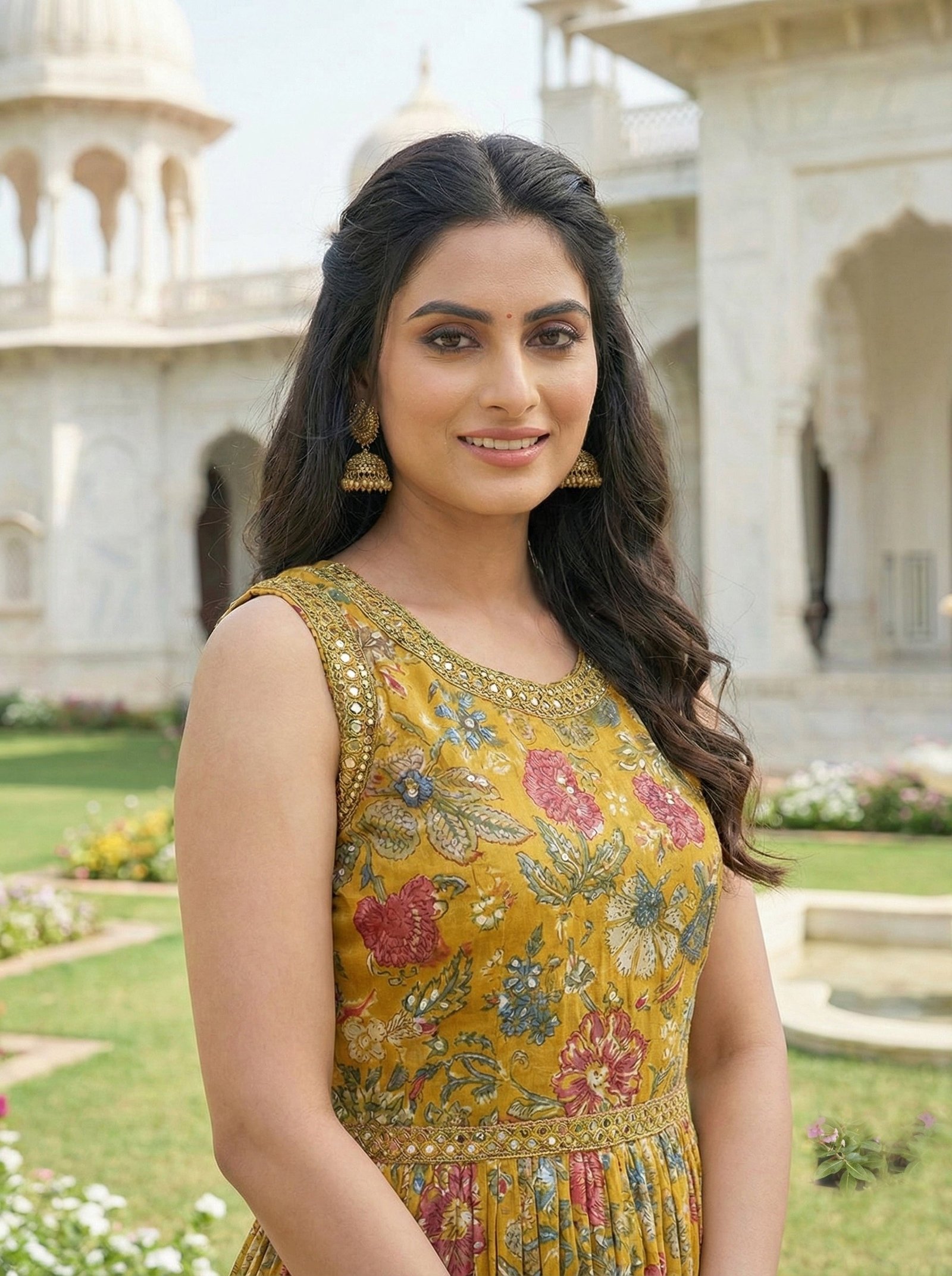 Mustard Rayon Floral Digital Print Long Dress - Image 3