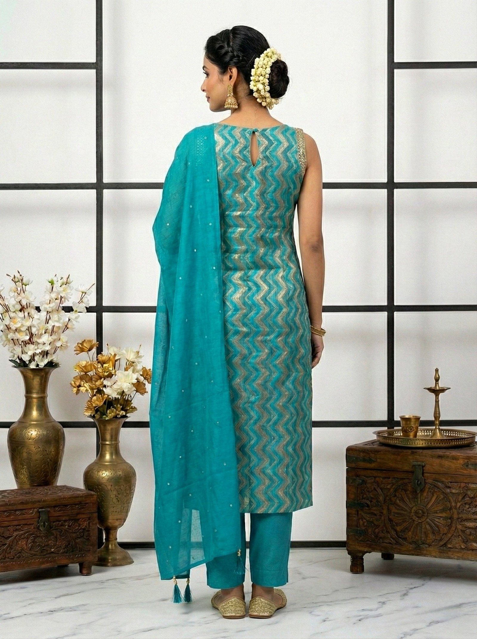 Rama Silk Stone And Mirror Embroidered Suit Set - Image 3