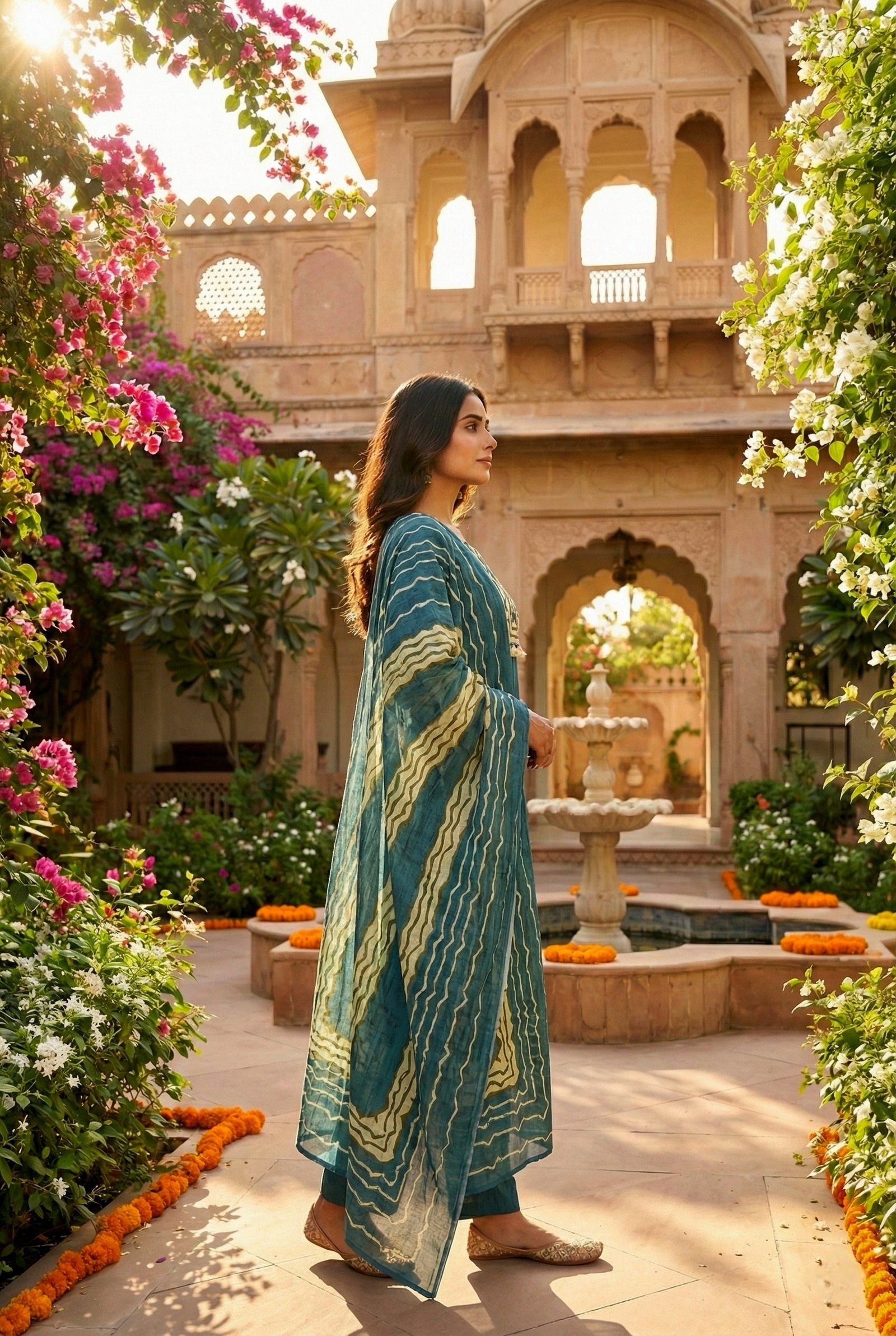 Teal Blue Cotton Three Piece Set - Image 2