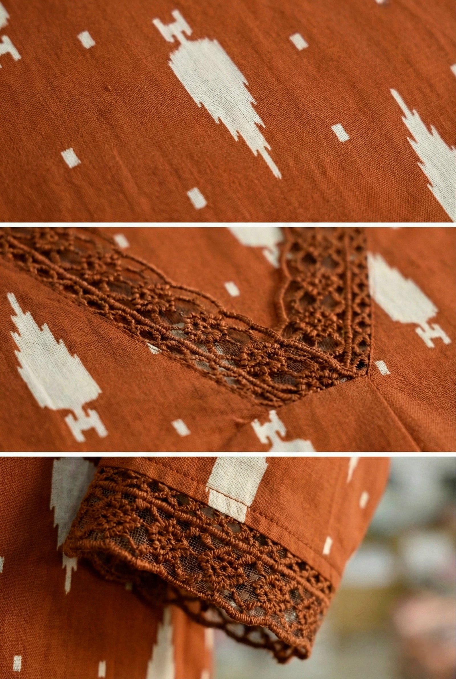 Rust Cotton Ethnic Motif Two Piece Set - Image 5
