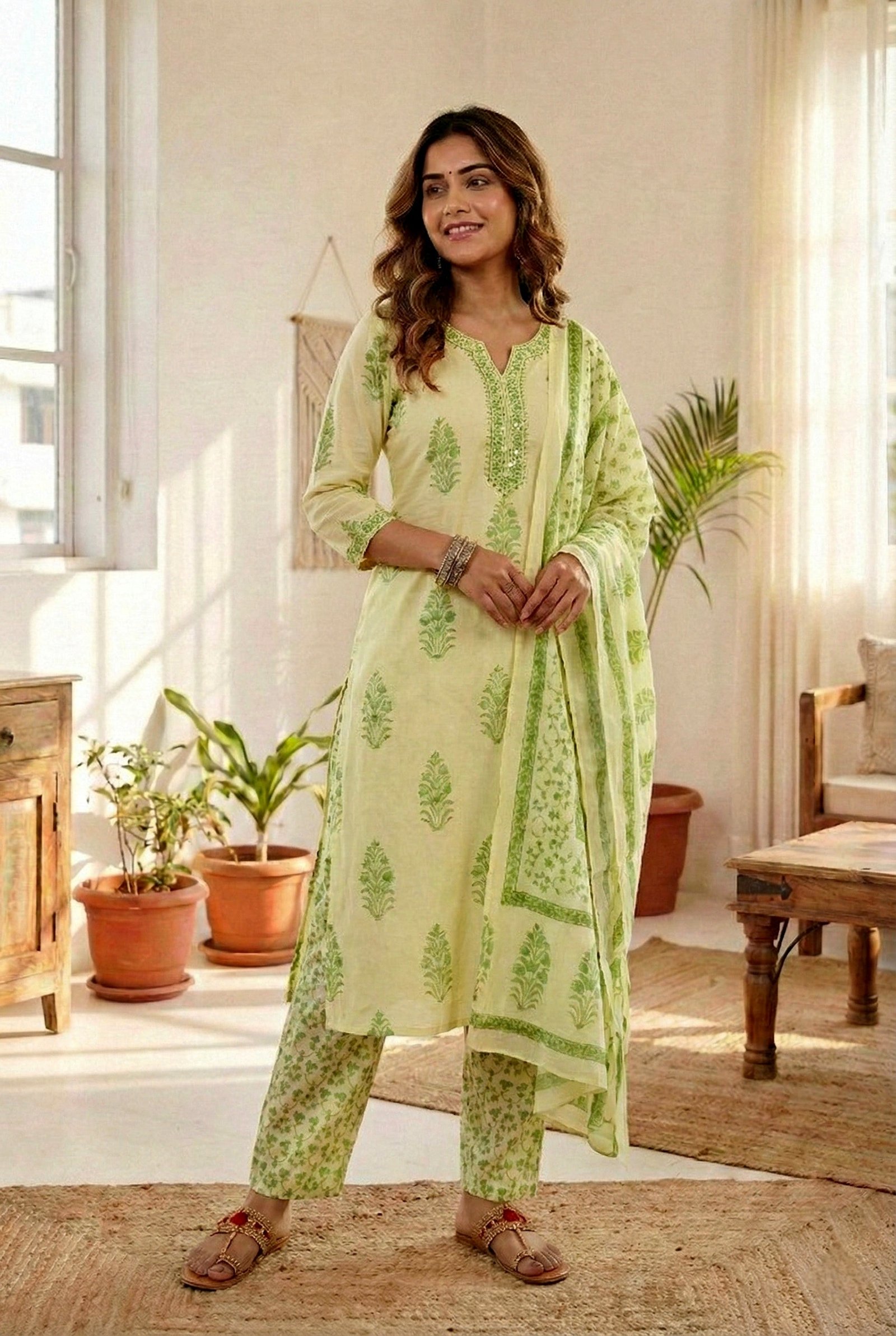 Pista Cotton Thread Embroidery Suit Set
