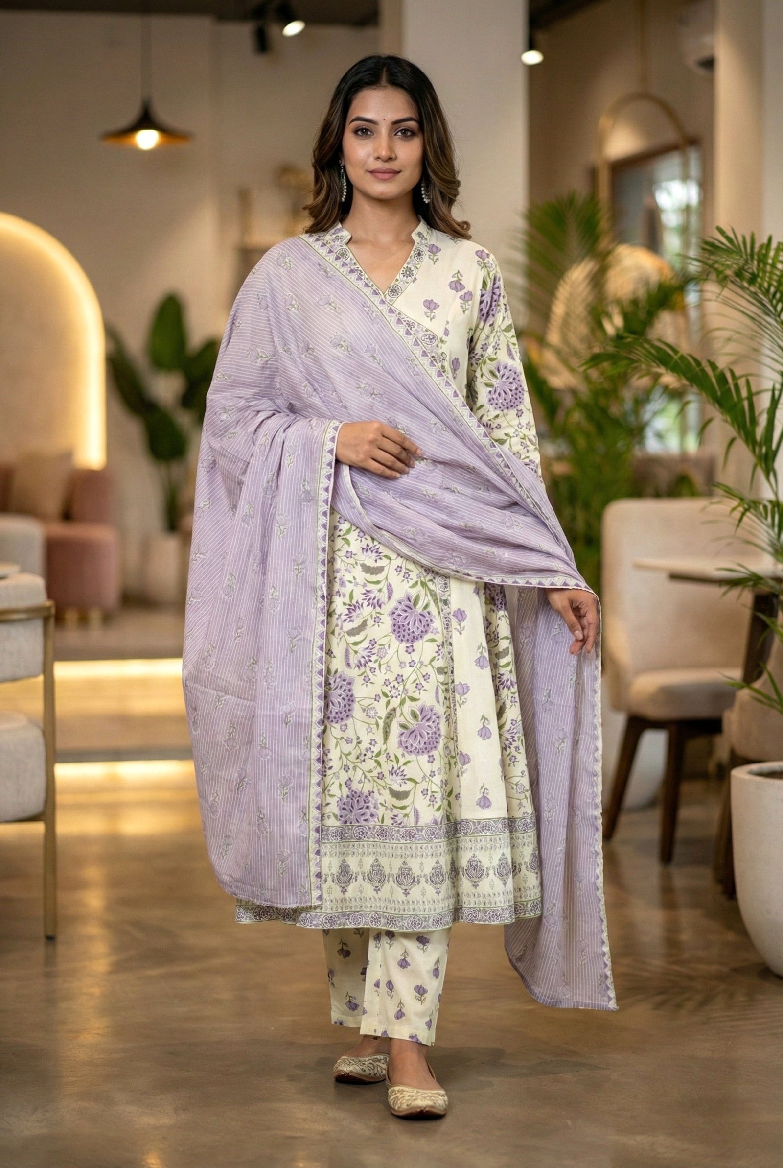 Lavender Cotton Floral Digital Printed Suit Set