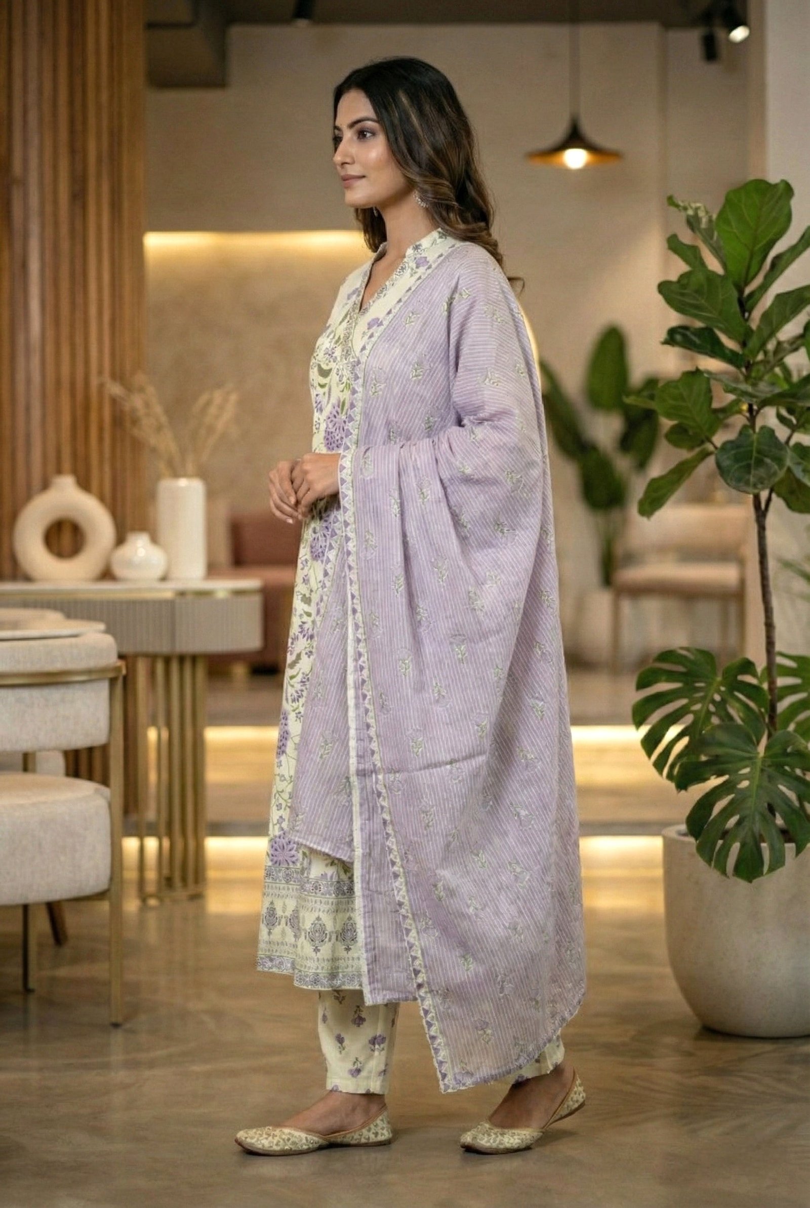 Lavender Cotton Floral Digital Printed Suit Set - Image 2