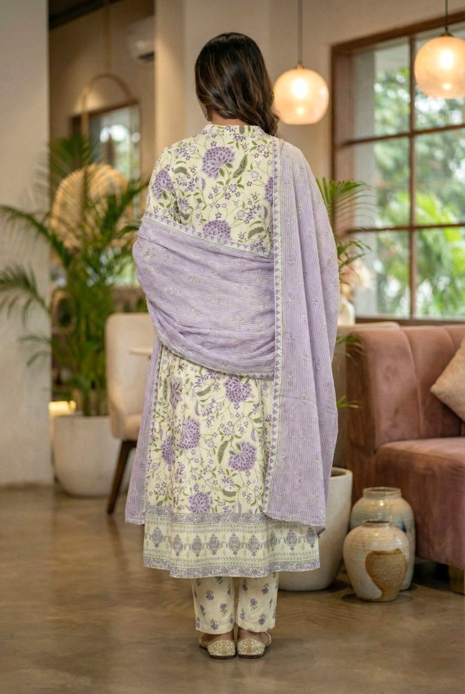 Lavender Cotton Floral Digital Printed Suit Set - Image 3