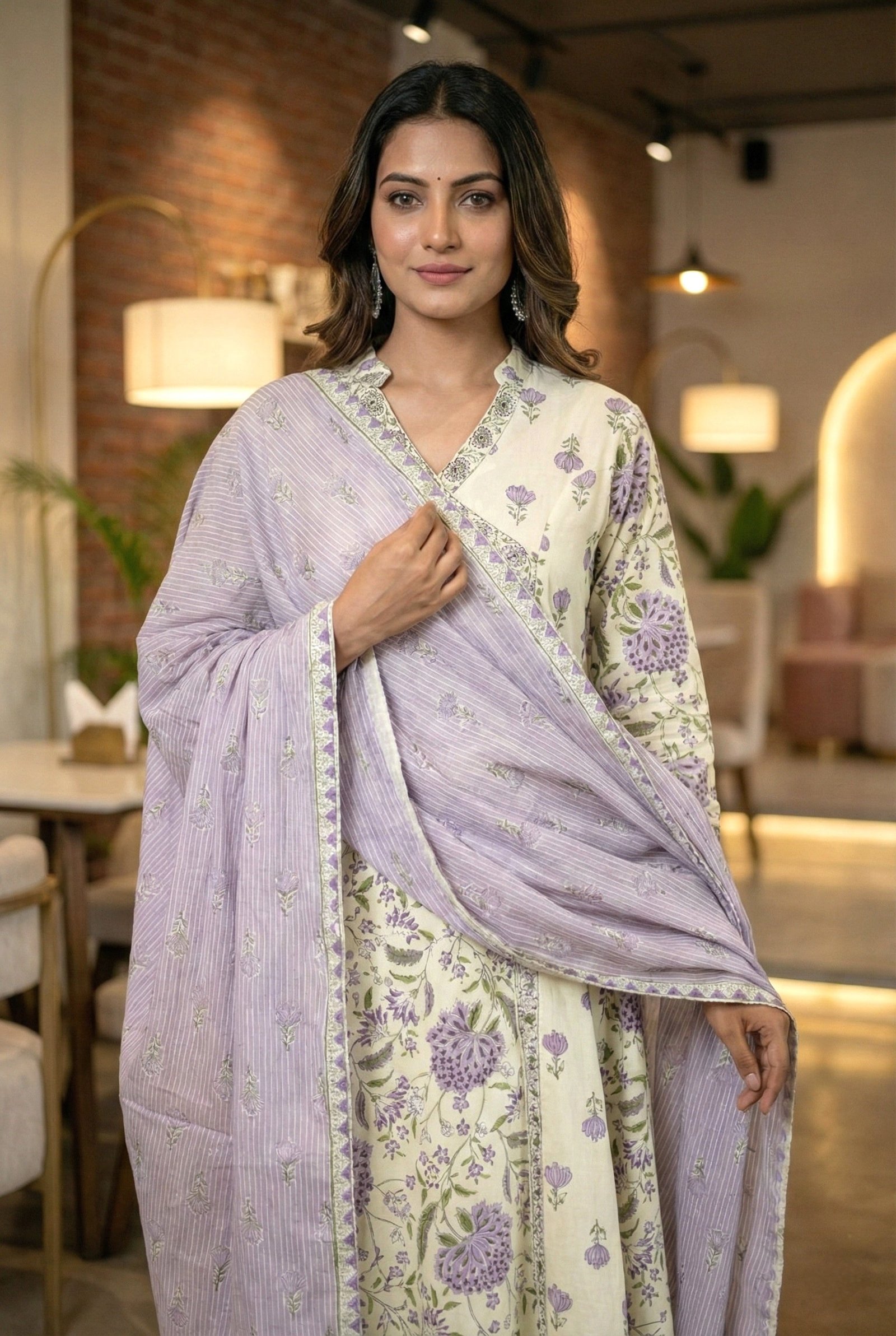 Lavender Cotton Floral Digital Printed Suit Set - Image 5