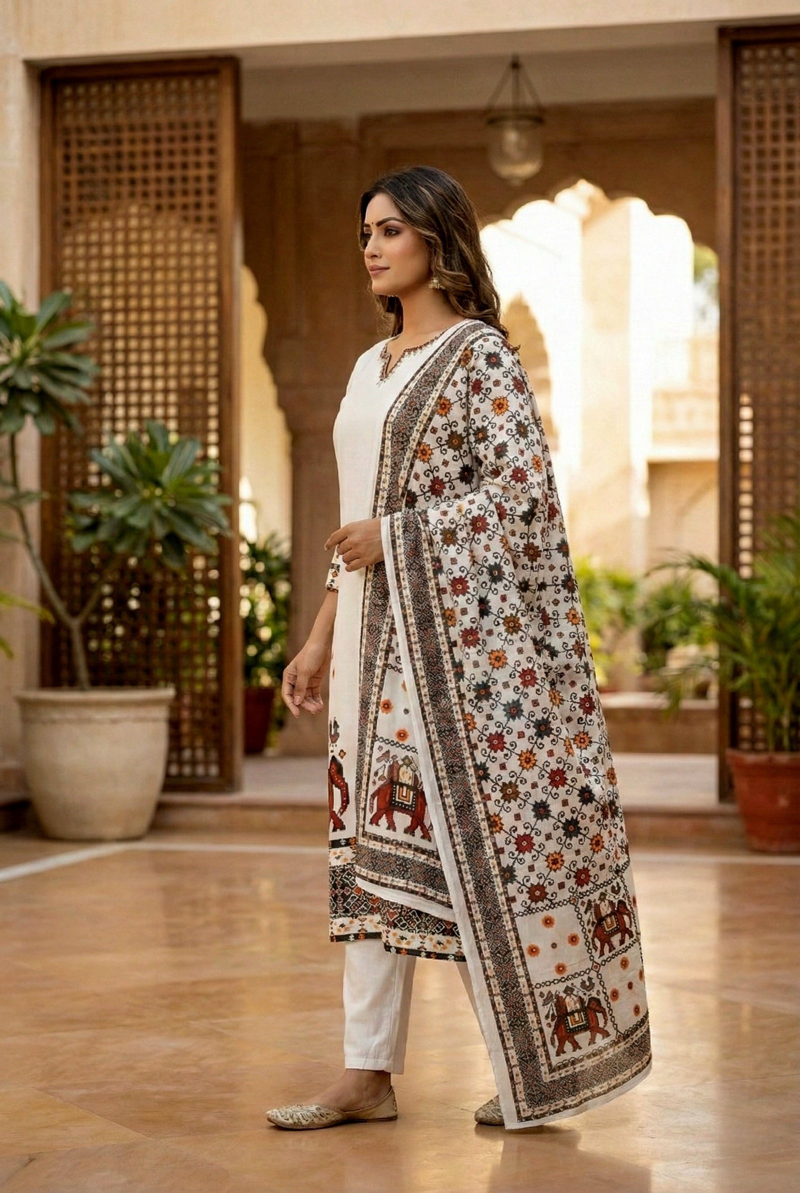 White Silk Hand Embroidery Three Piece Set - Image 2