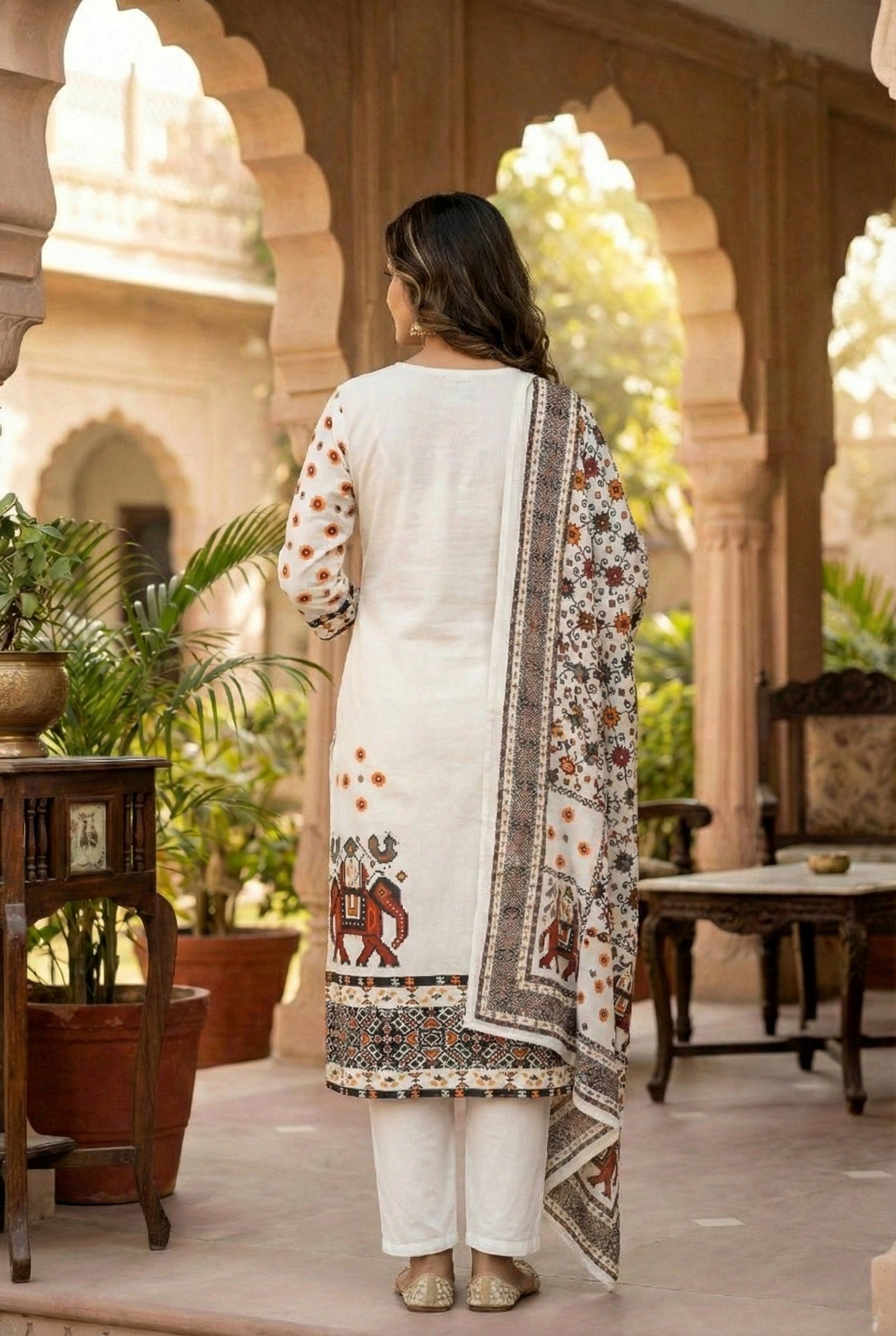 White Silk Hand Embroidery Three Piece Set - Image 3