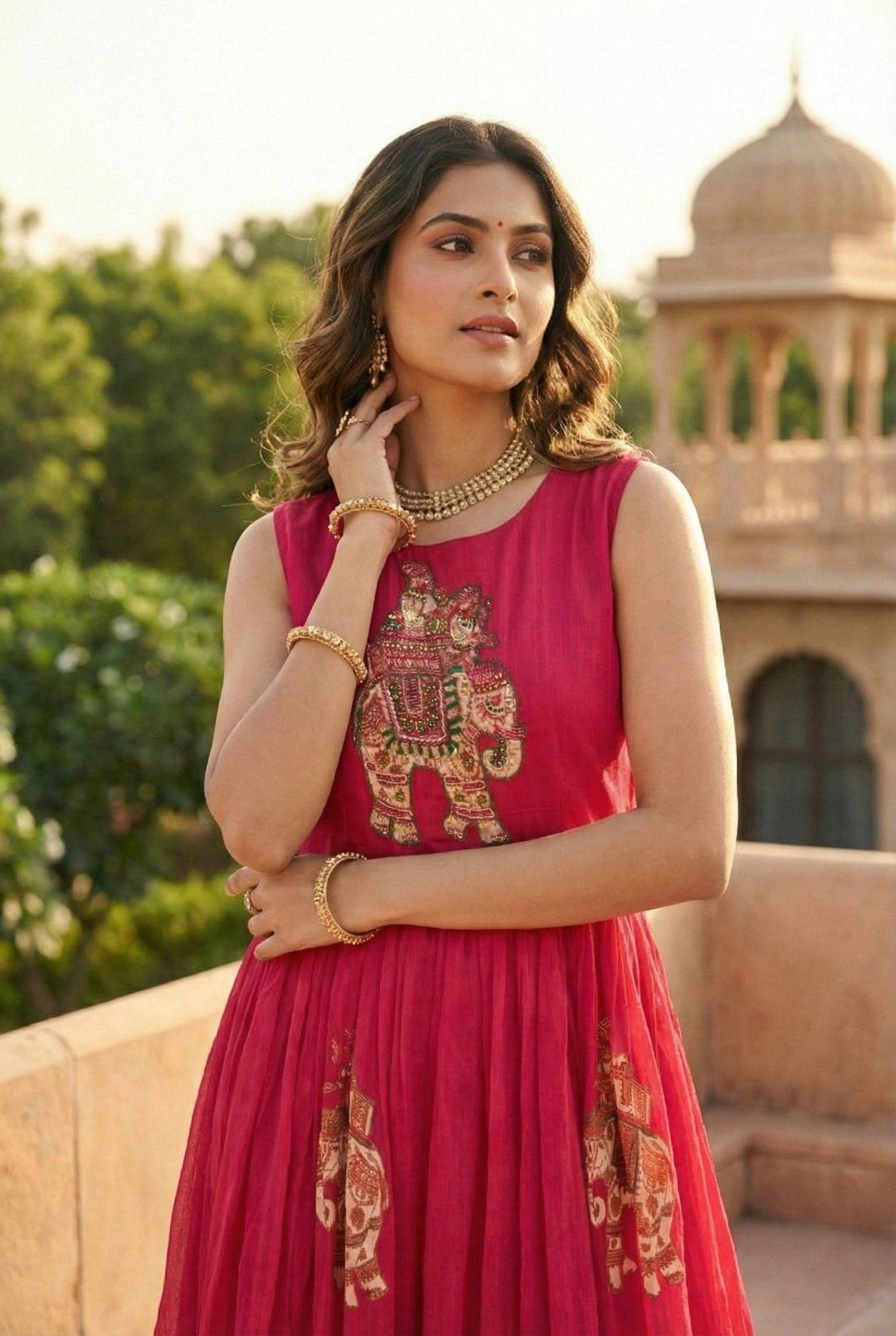 Rani Pink Chinon With Beads And Thread Embroidery Long Dress - Image 5