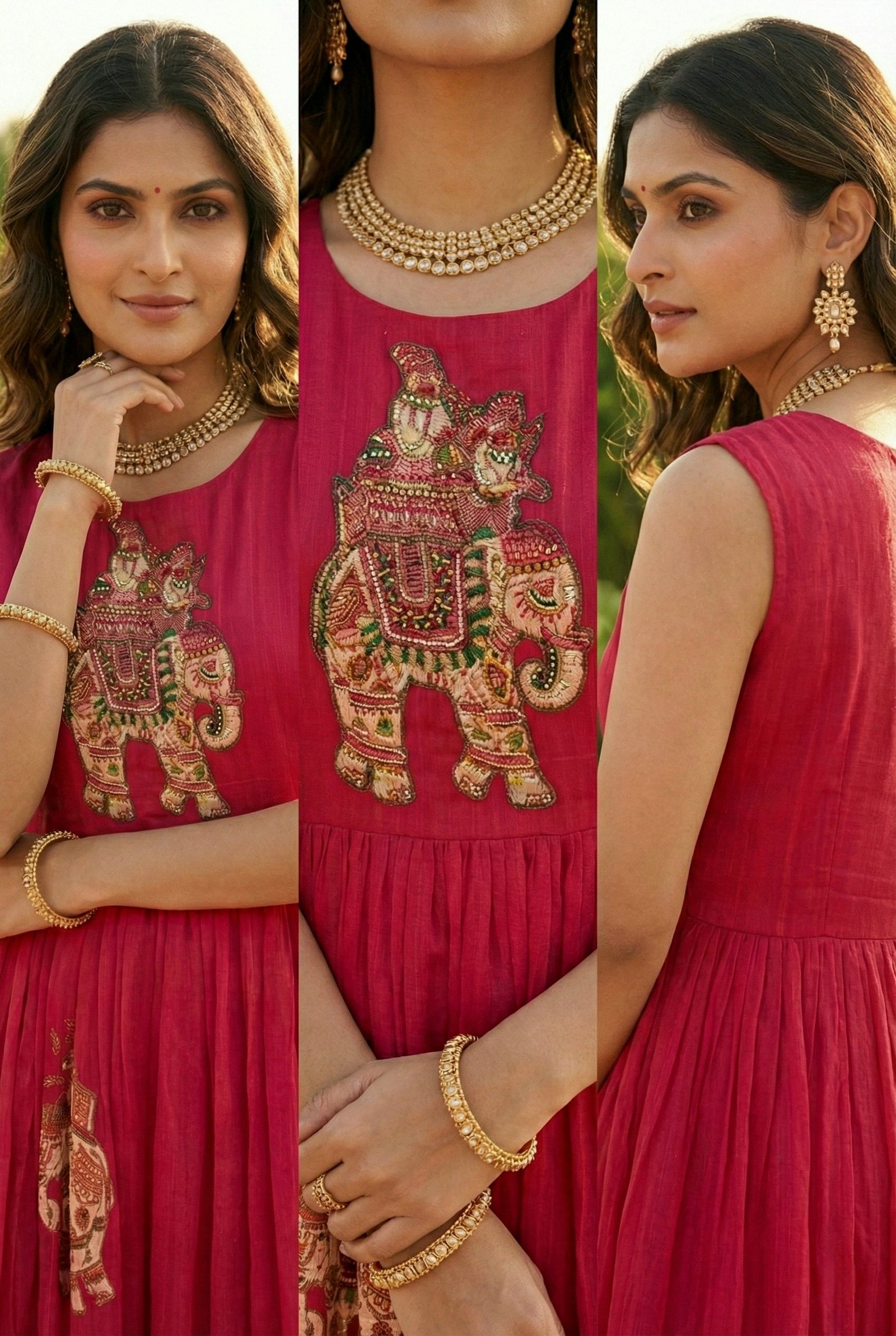 Rani Pink Chinon With Beads And Thread Embroidery Long Dress - Image 4