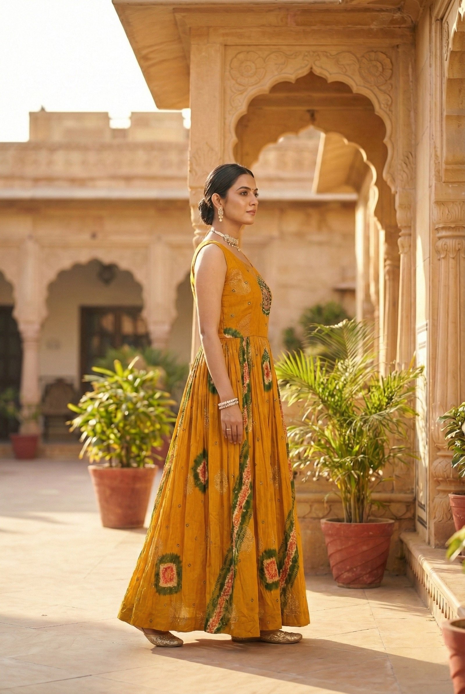 Gold Chinon Beads And Stone Embroidery Dress - Image 2