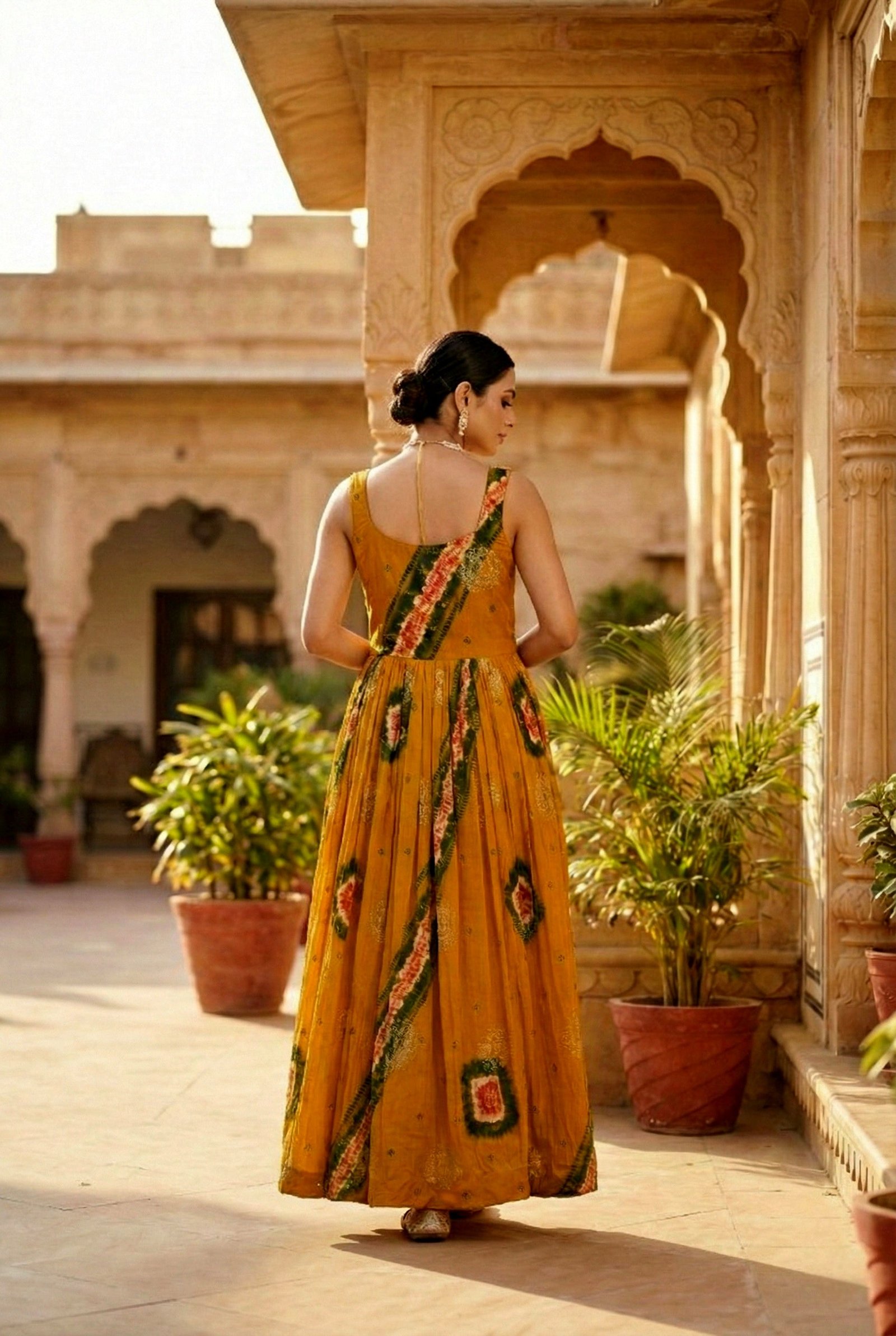 Gold Chinon Beads And Stone Embroidery Dress - Image 3