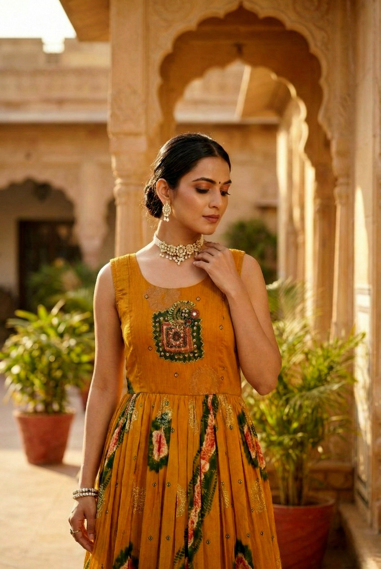 Gold Chinon Beads And Stone Embroidery Dress - Image 4