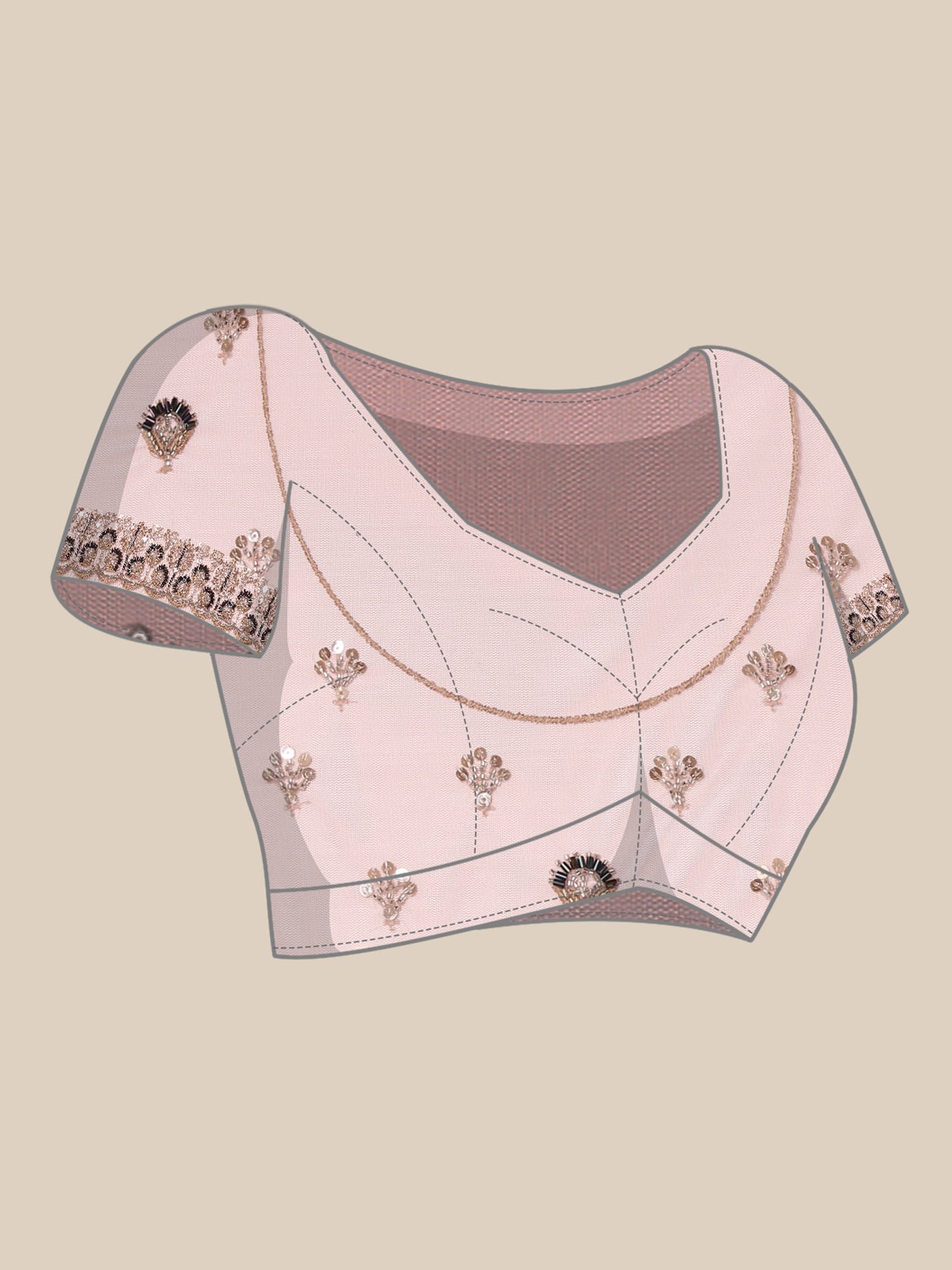 Onion Pink Net Embroidery Saree - Image 7