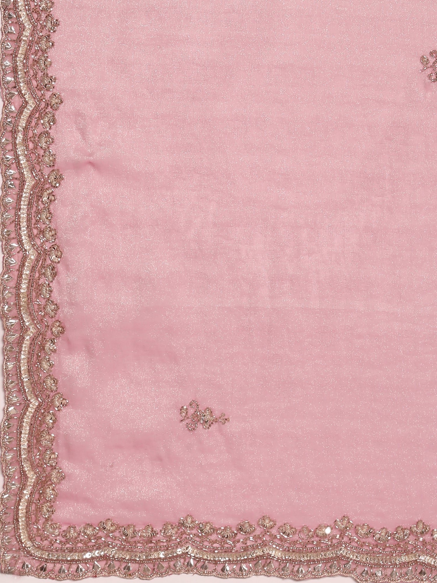 Onion Pink Jacquard Zari Embroidery Saree - Image 6