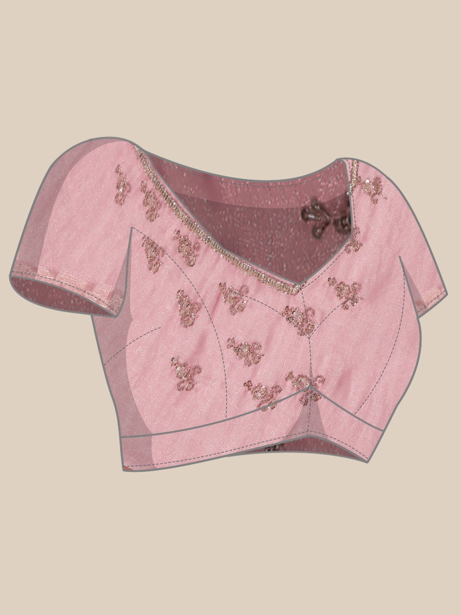 Onion Pink Jacquard Zari Embroidery Saree - Image 7