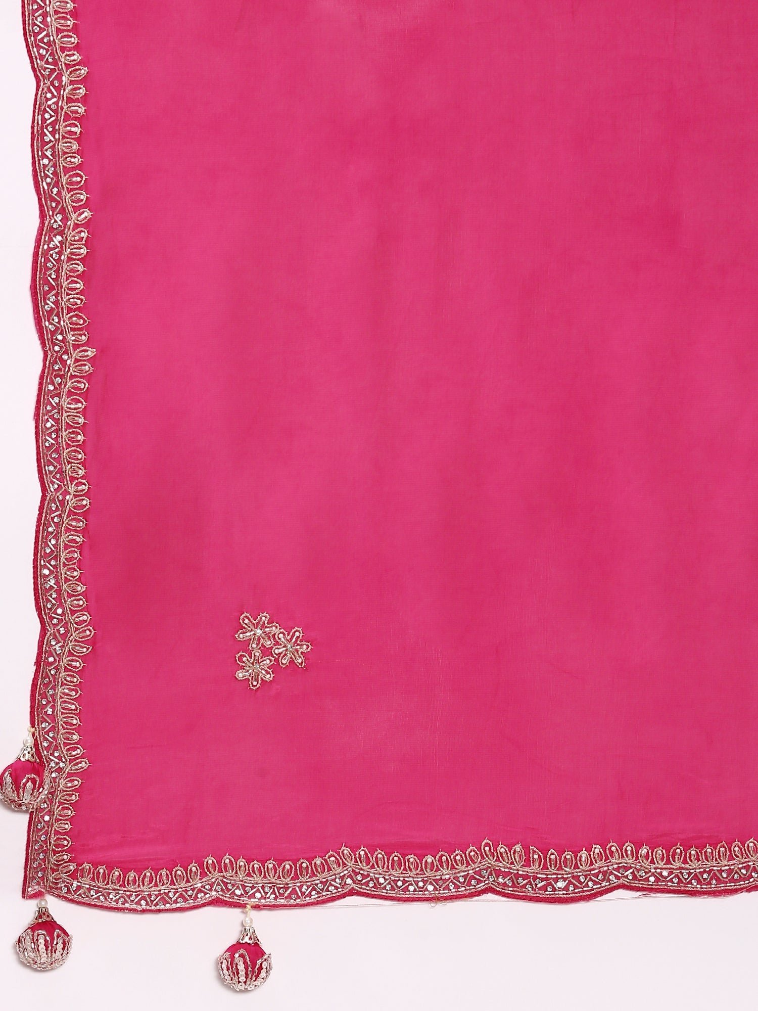Rani Pink Crepe Embroidery Saree With Readymade Blouse - Image 5