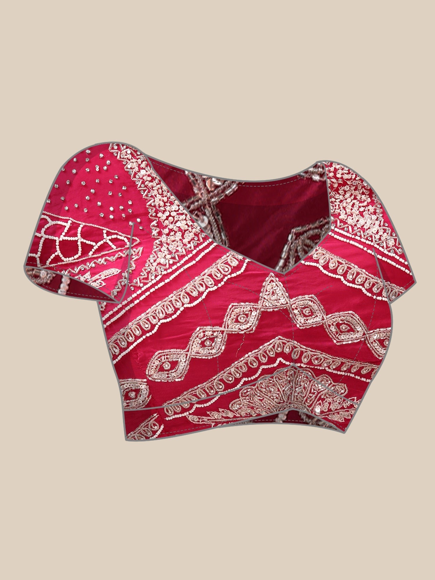 Rani Pink Crepe Embroidery Saree With Readymade Blouse - Image 8