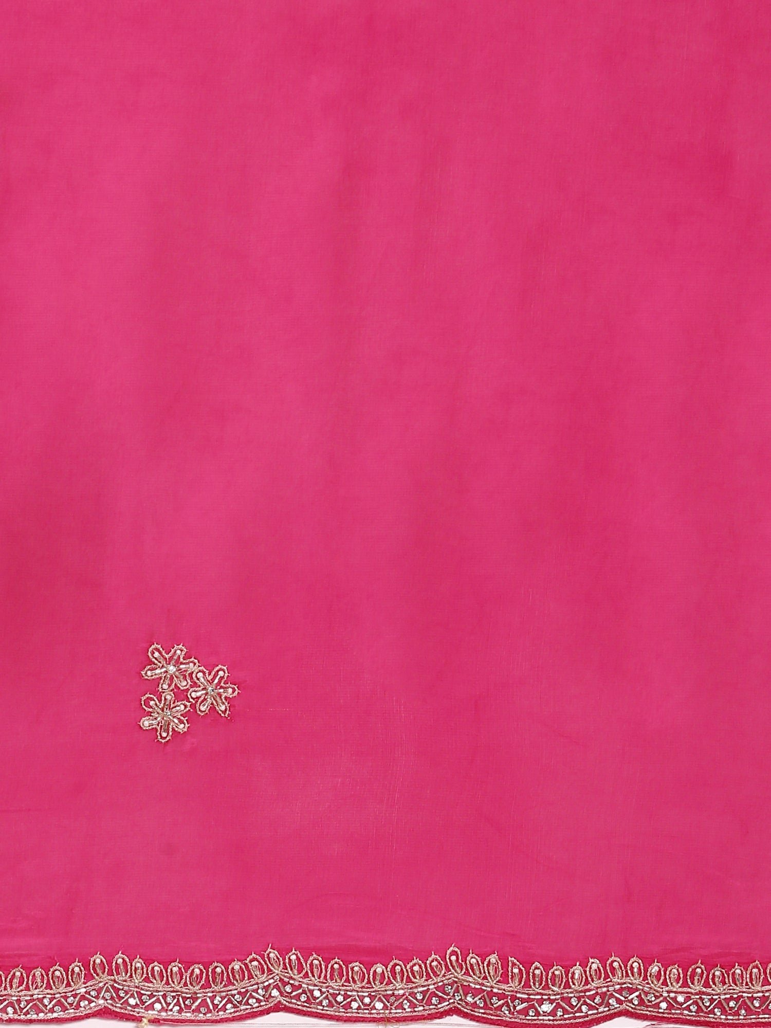 Rani Pink Crepe Embroidery Saree With Readymade Blouse - Image 6