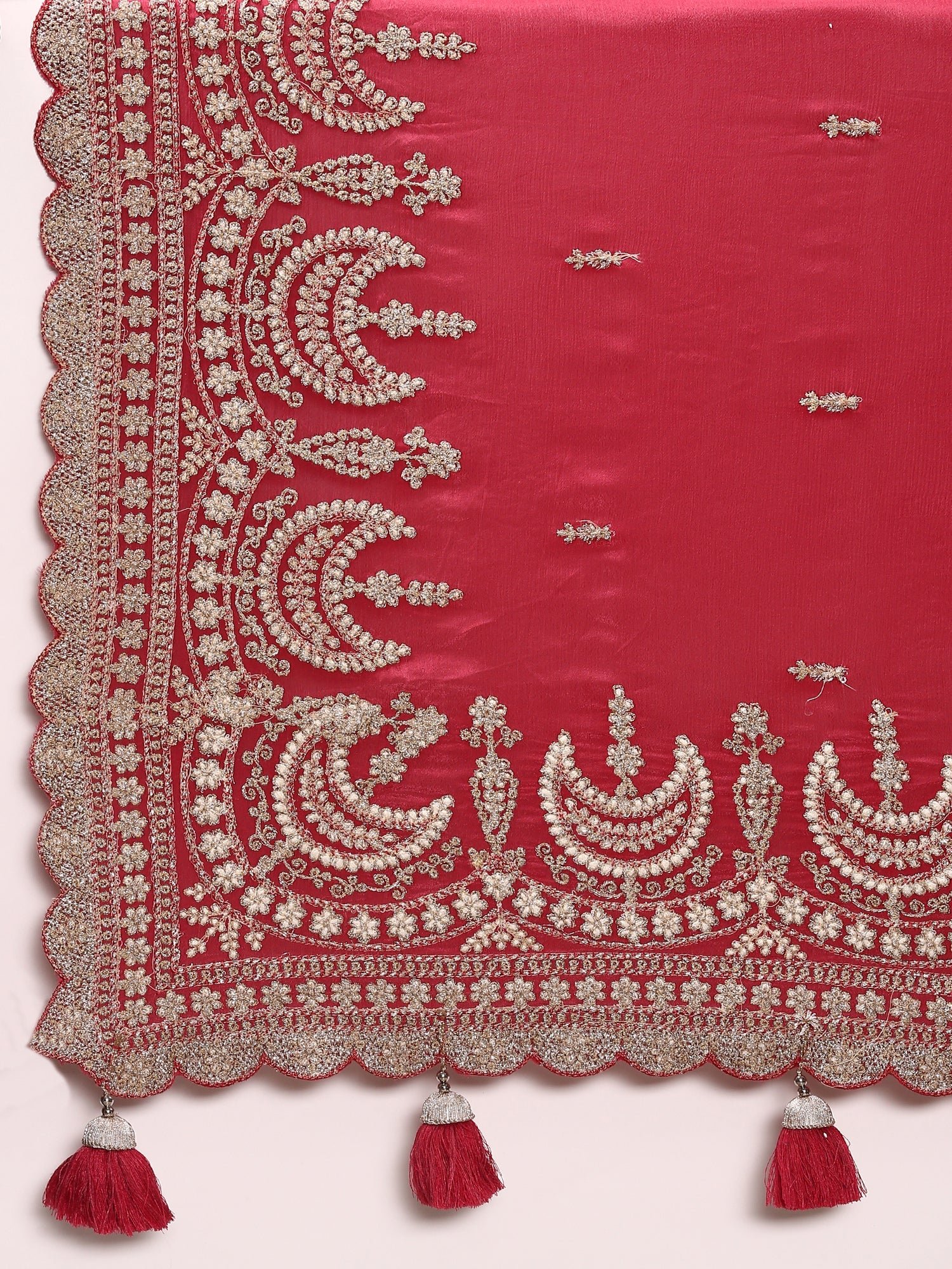 Pink Crepe Zari Embroidery Saree With Readymade Blouse - Image 6