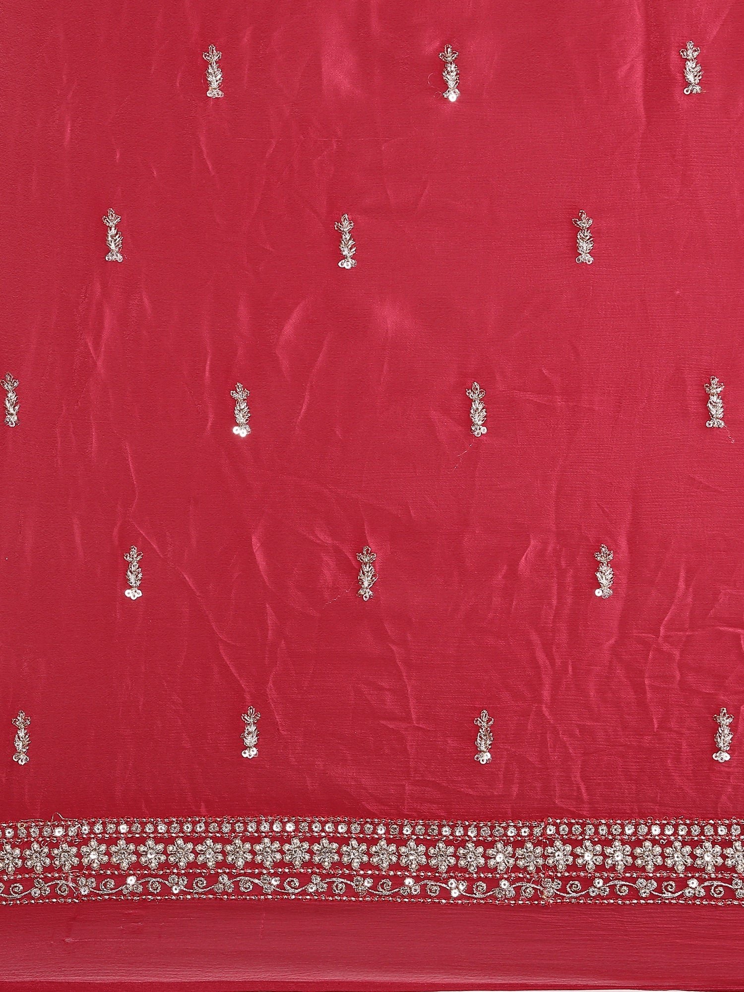 Pink Crepe Zari Embroidery Saree With Readymade Blouse - Image 7