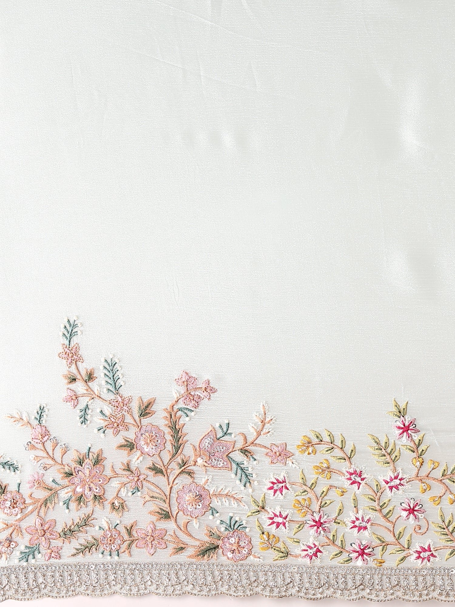 Sky Blue Crepe Embroidery Saree With Readymade Blouse - Image 5